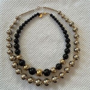 Anne Klein Gold/Black Bead Necklace and Gold Bead Necklace